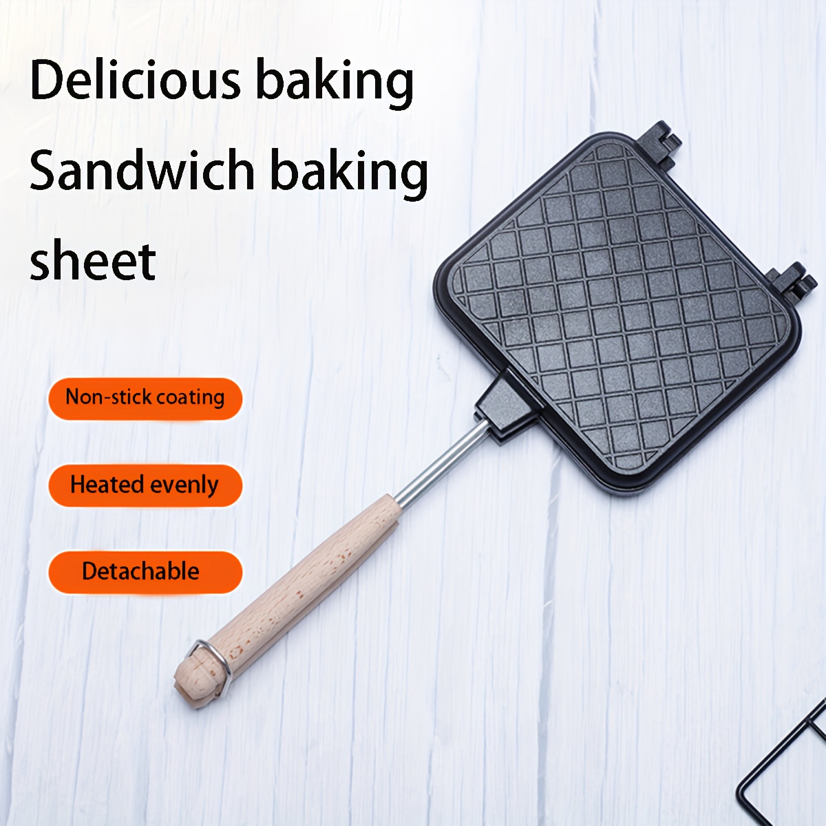 1Pc Sandwich Maker with Wooden Handle Non-stick Sandwich Grill Pan