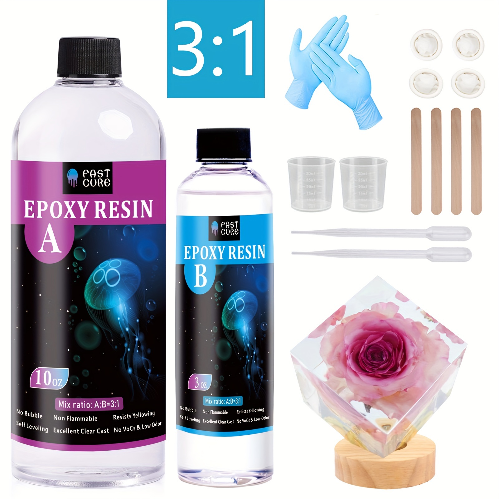 Super Clear Diy Epoxy Resin Kit, - 3:1 Crystal Clear Liquid Glass, High  Gloss, Bubble-free Casting Resin For Flower Preservation, River Tables And  Mold Crafts - Temu
