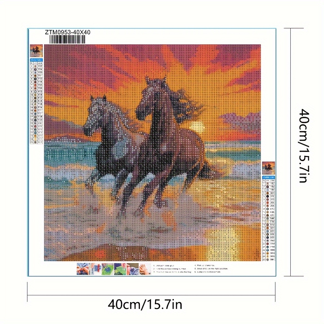1pc Large Size 40x40cm/15.7x15.7 Inches Frameless DIY 5D Diamond Painting  Horse Running On Beach, Full Rhinestone Painting, Diamond Art Embroidery Kit