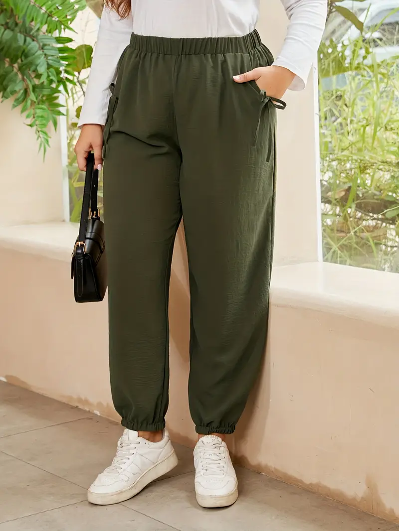 Plus Size Elegant Trousers Women's Plus Solid High Waisted - Temu