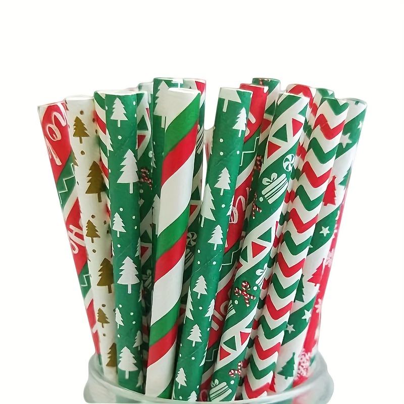 25Pcs Christmas Paper Straws Snowflake Drinking Straw Merry Christmas  Decorations For Home Xmas New Year Party Supplies 