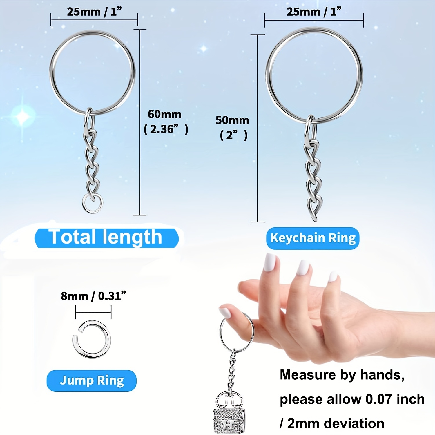 Split Key Ring with Chain and Open Jump Ring 1 Inch Key Chain Nickel Plated  Silver 120pcs Bulk for Crafts 