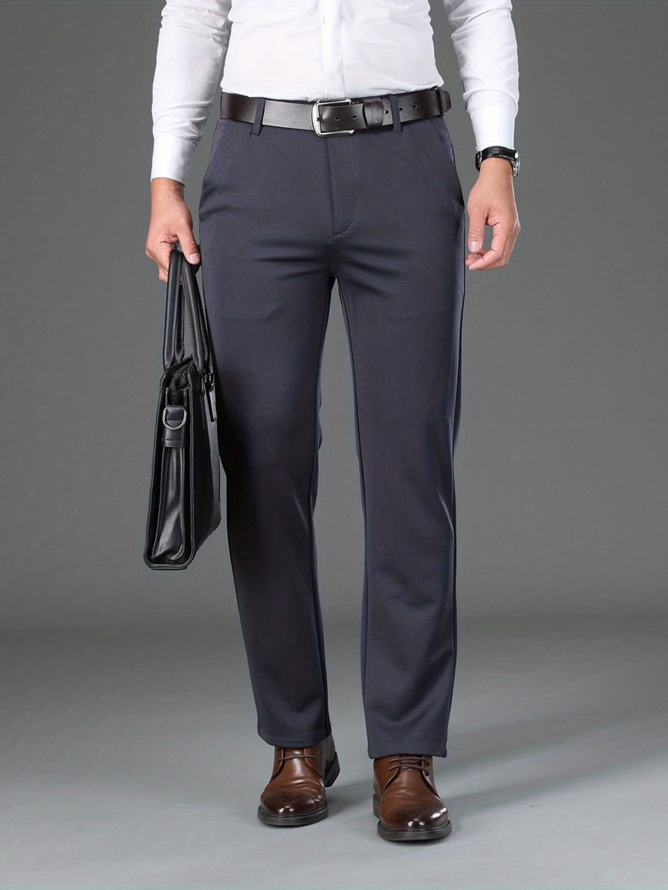 Warm Thick Dress Pants Men's Formal Solid Color High Stretch - Temu Canada