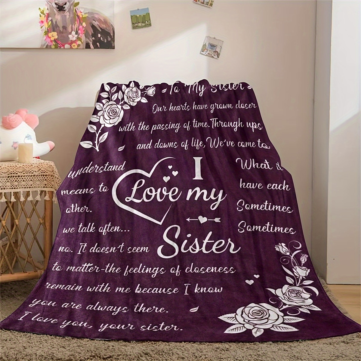 Throw Blanket Sister Gifts, Fleece Blanket Sisters Gifts from Sister,  Sister Blanket Birthday Gifts for Sister, Gifts for Women Purple Flannel  Lightweight Soft Blanket to My Sisters for Bed Couch 