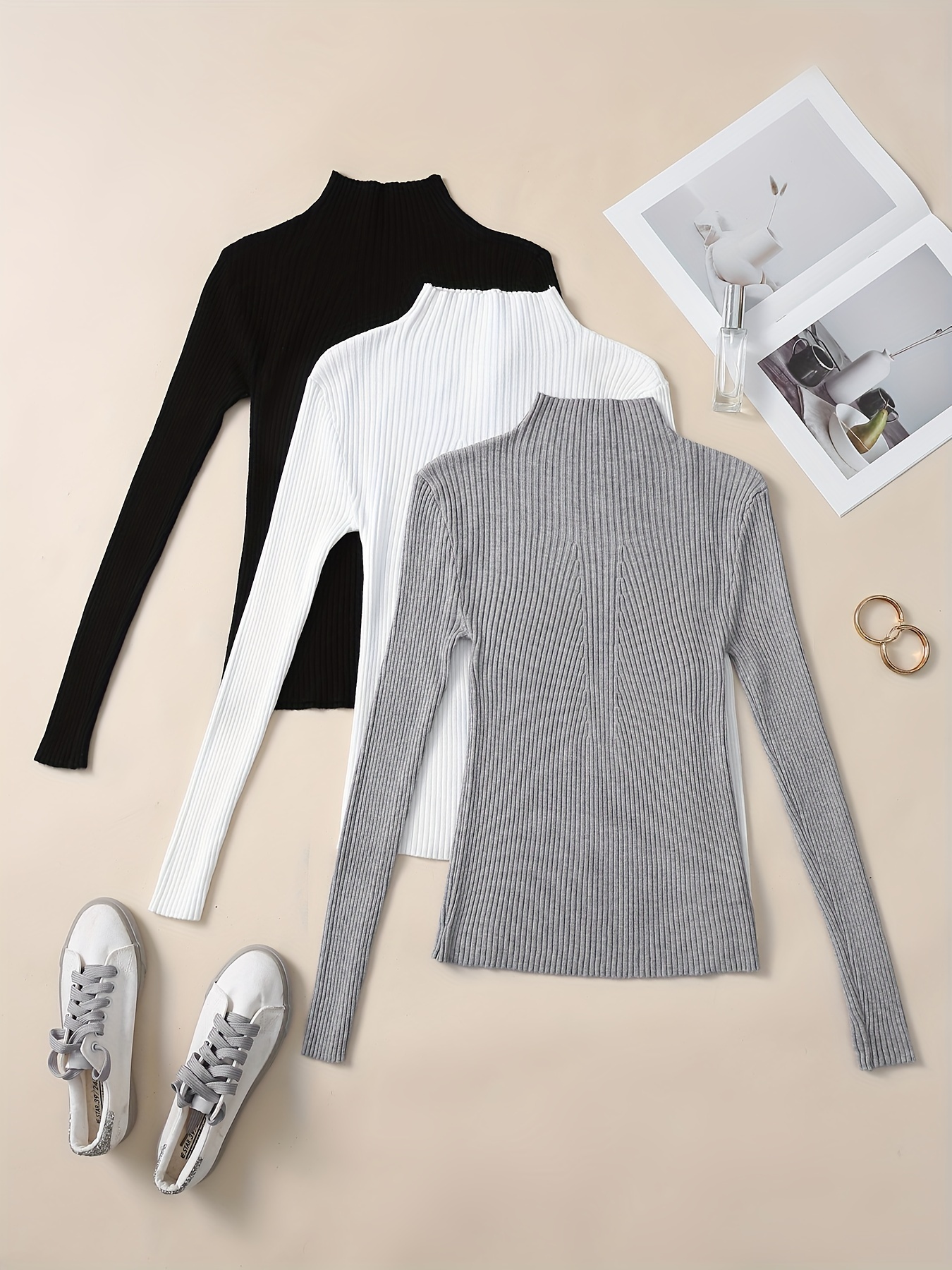 Solid Mock Neck Sweater Casual Long Sleeve Pullover Sweater - Temu United  Kingdom