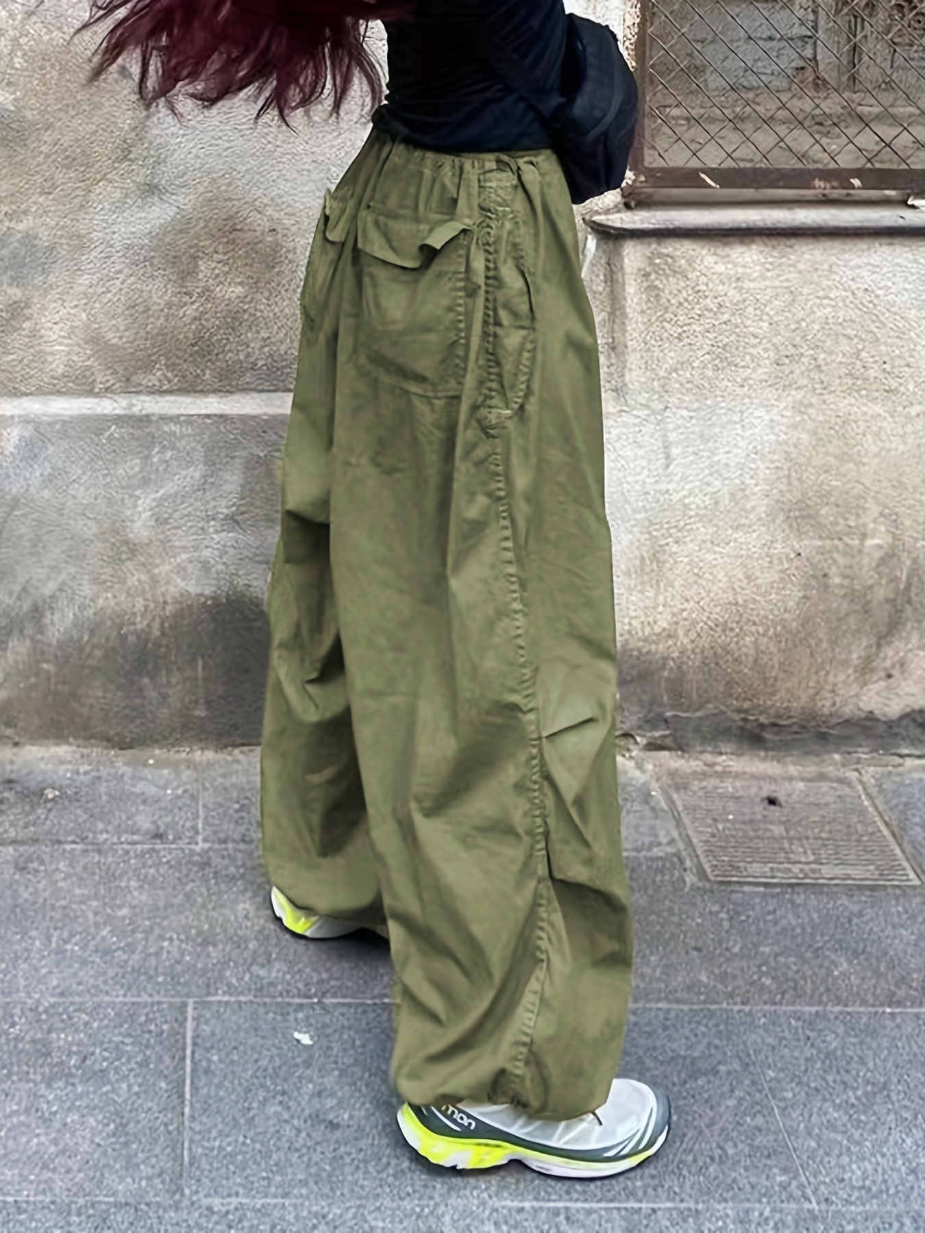 Y2k Solid Cargo Pants Ruched Baggy Long Length Pants Pockets - Temu Canada
