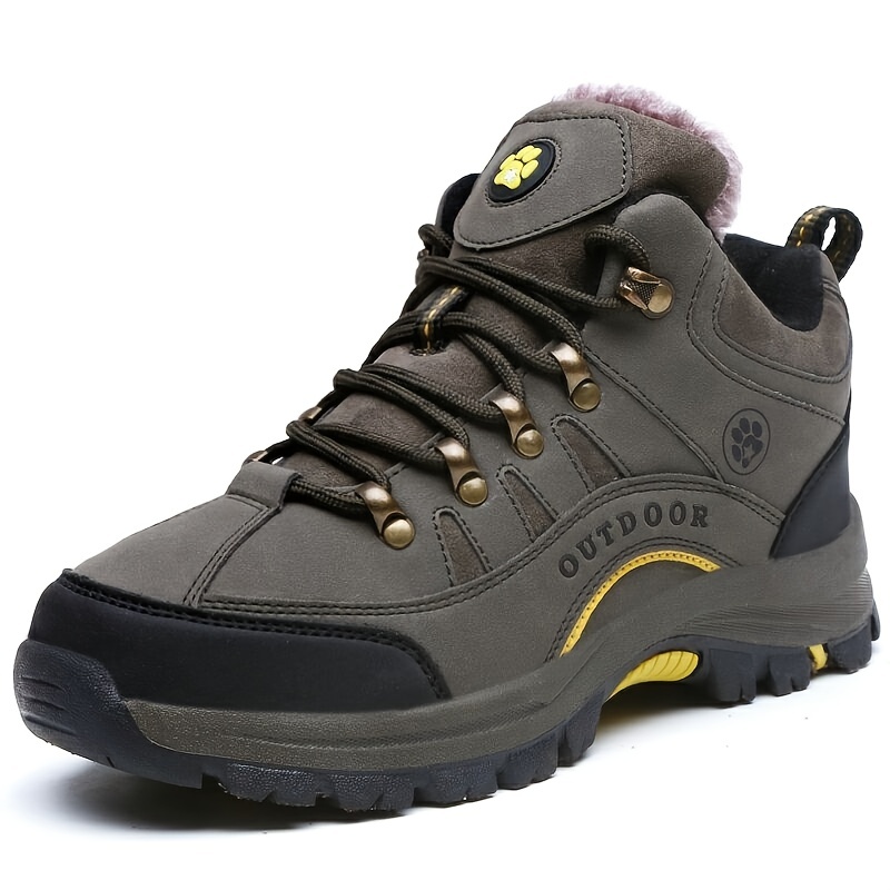 Men's Lightweight Non-Slip Hiking Shoes, Winter Warm Lined Comfortable  Lace-Up Snow Boots 