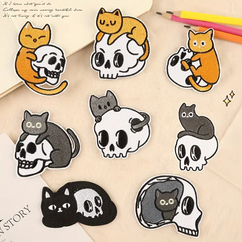 Embroidery Stickers Cartoon Skulls Cats Clothing Accessories - Temu