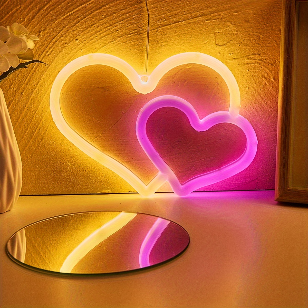 Lampe Néon Cœurs à LED Blanc Chaud –