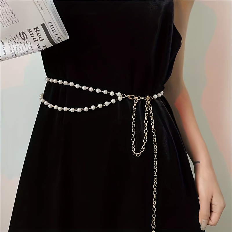 Thin Faux Pearl Belt Women's Elastic Elegant Waist Chain Decorative Dress Belts Waist Trendy Party Accessories,Temu