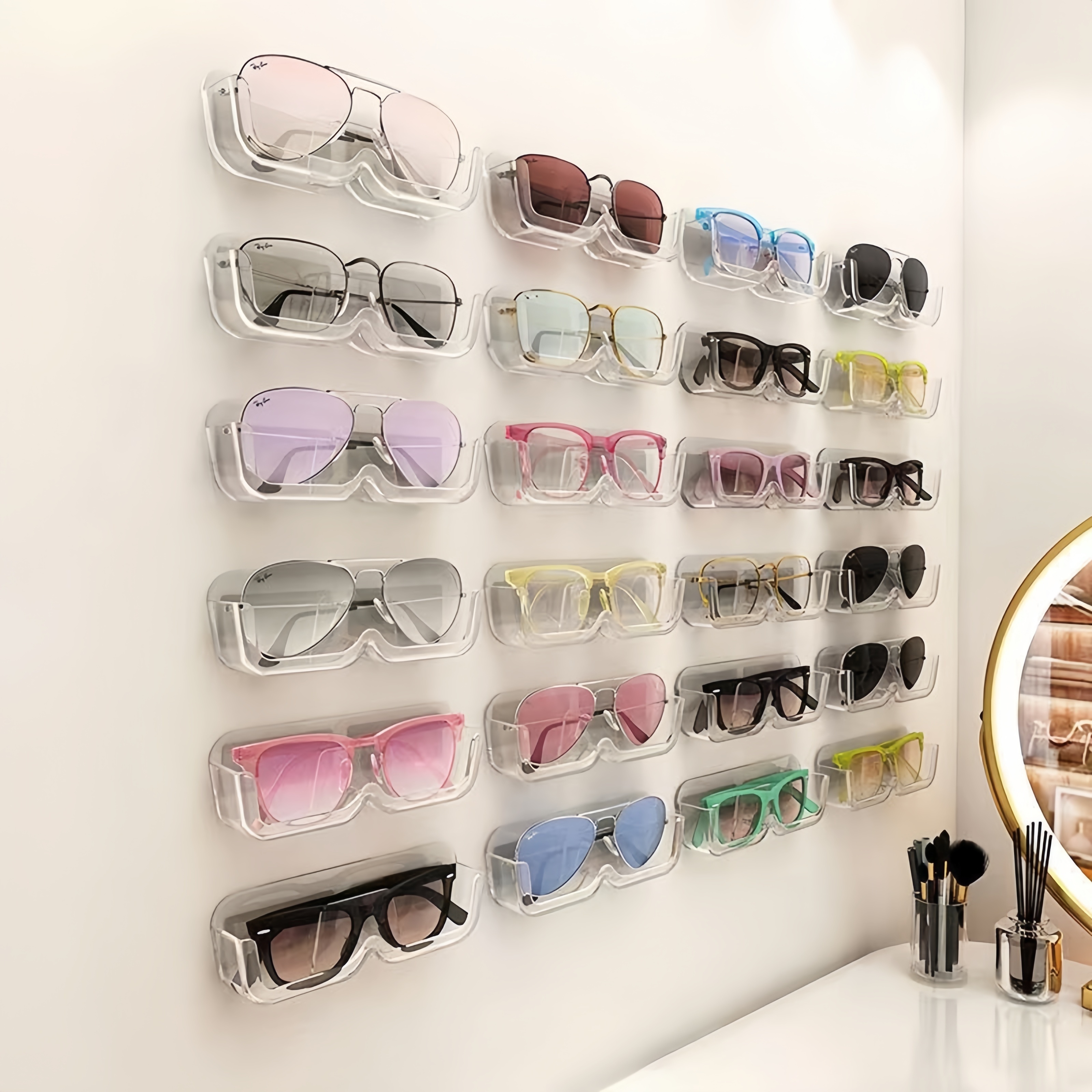 Sonnenbrillen-Organizer 2pcs Holz Sonnenbrillenaufbewahrung für an der Wand  montierten Brillenhalter, Leder-Brillen-Display-Ständer Schwarz