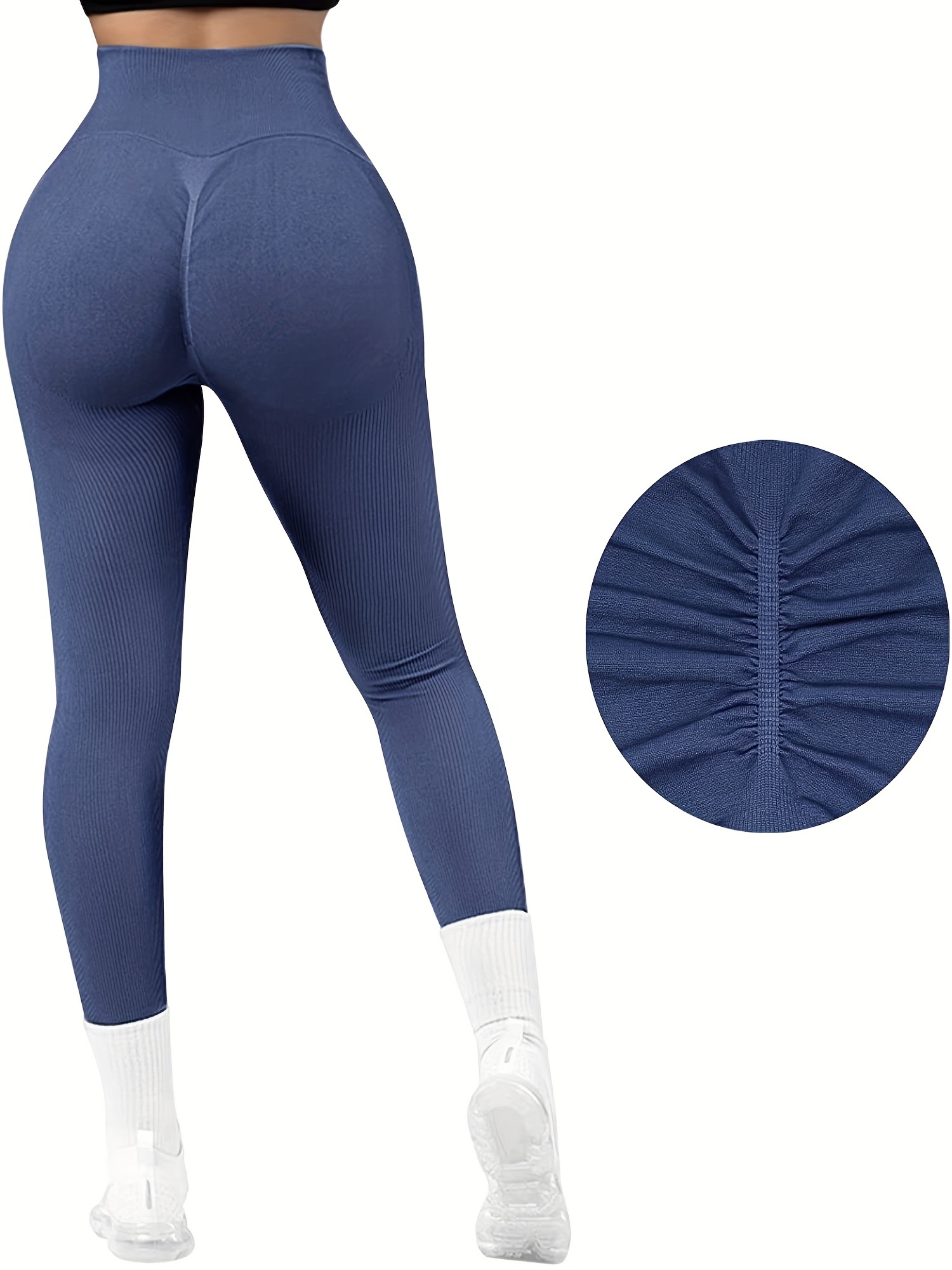 Women Sports Leggings Yoga Tights With Pockets Ribbed Pants For