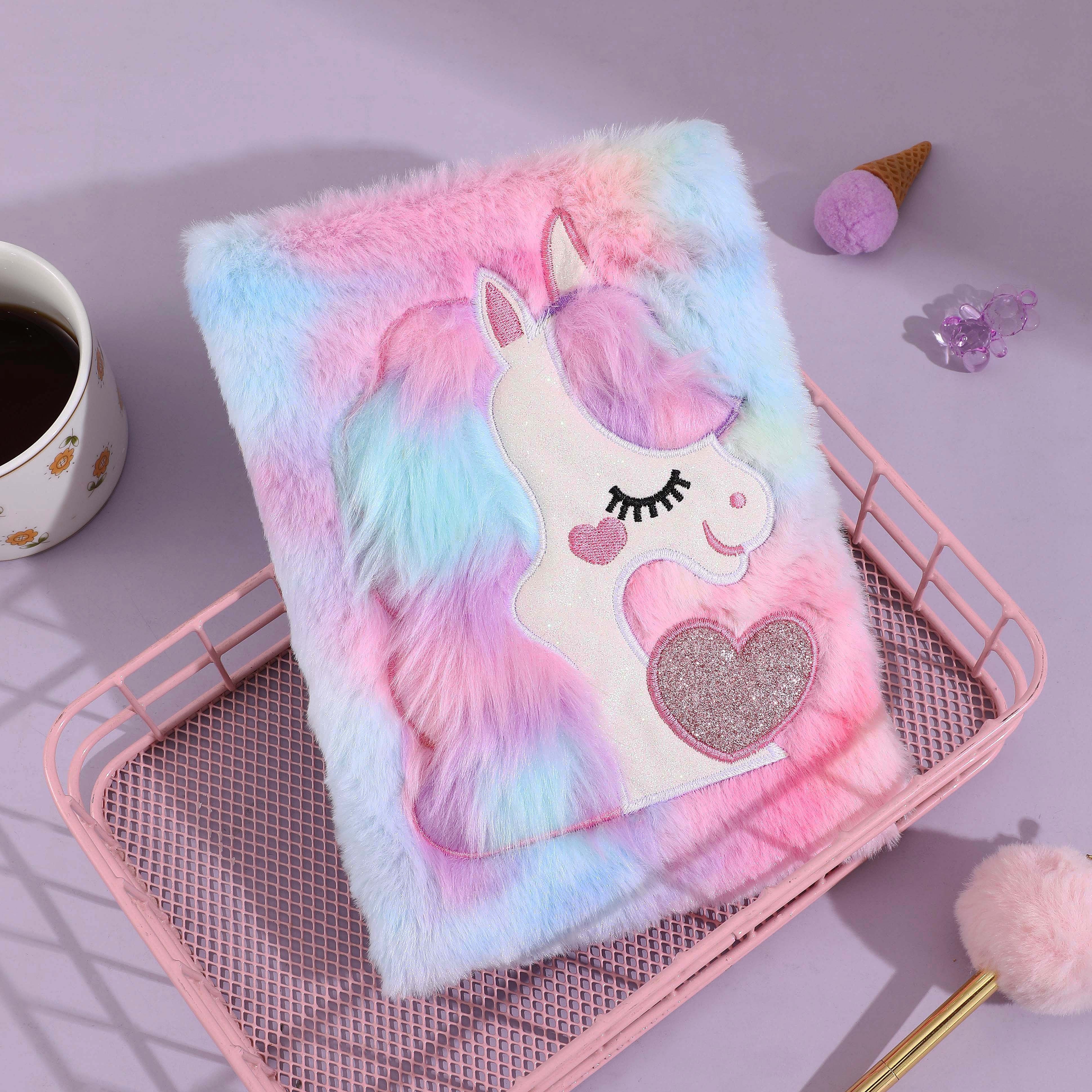 Cute Stuffed Animal Soft Notebook Plush Diary For Girls Teens Fuzzy Journal Writing Pad A5 Lined 160 Pages