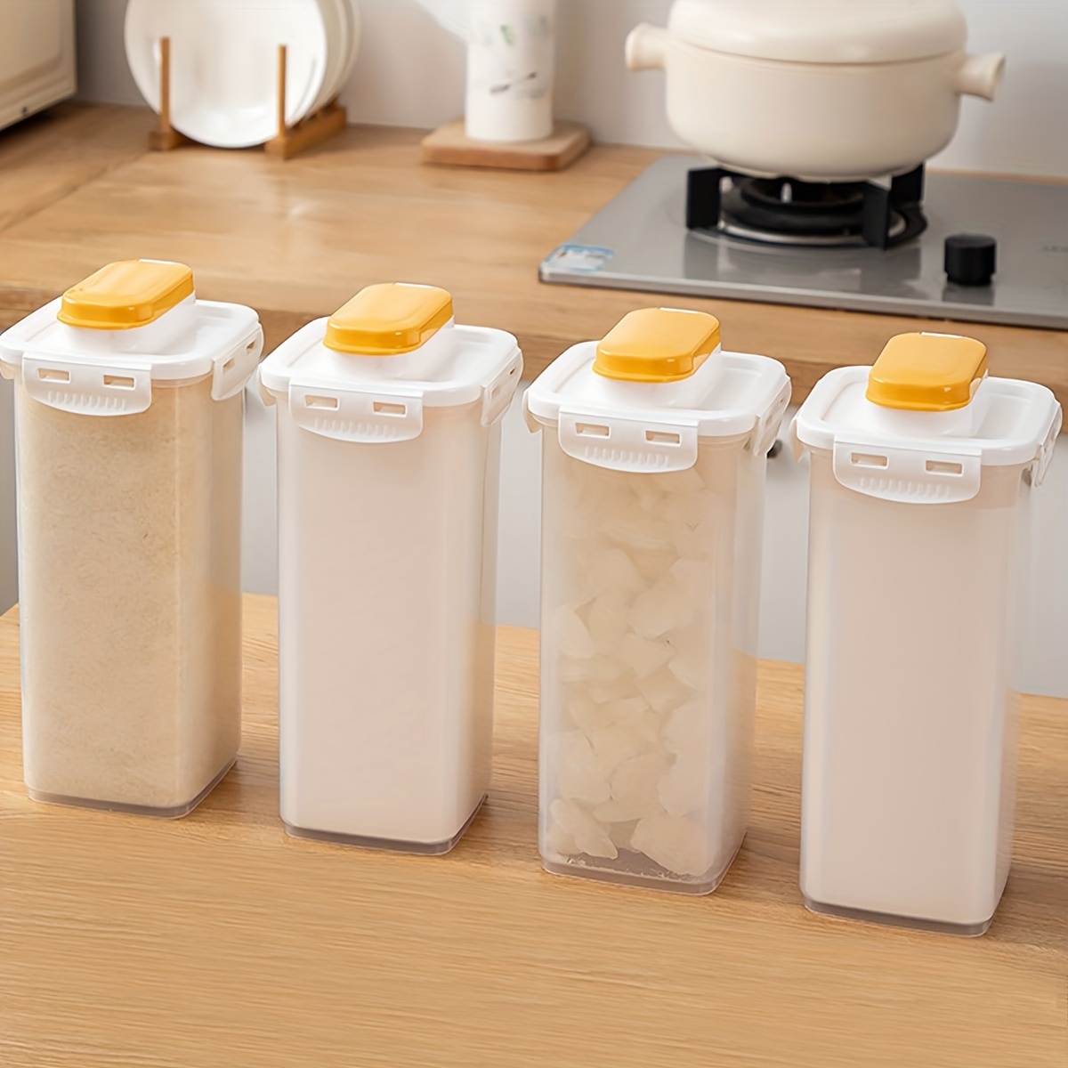 Plastic Square Storage Bottle With Lid - Kitchen Pantry Organization