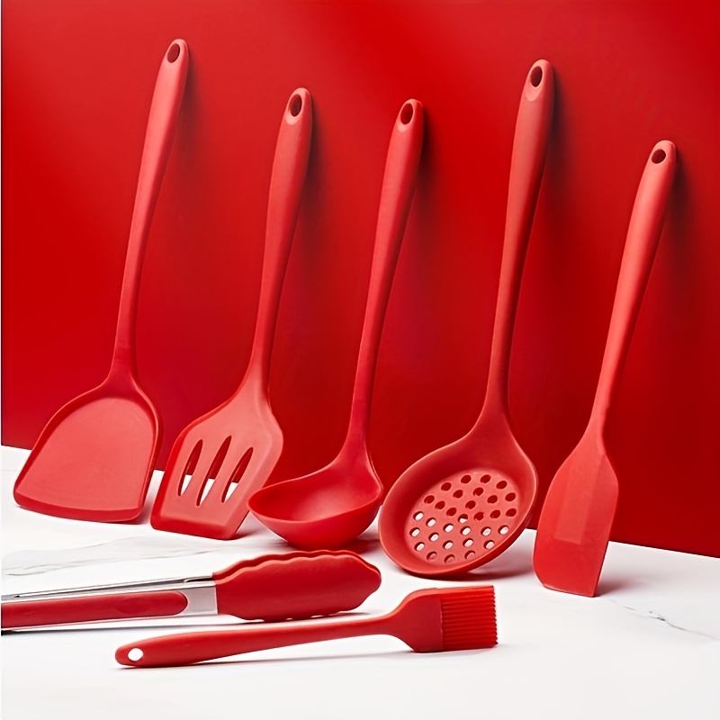 Two-color silicone non-stick cookware set of 2 kitchen spatula, spoon,  colander, frying spatula