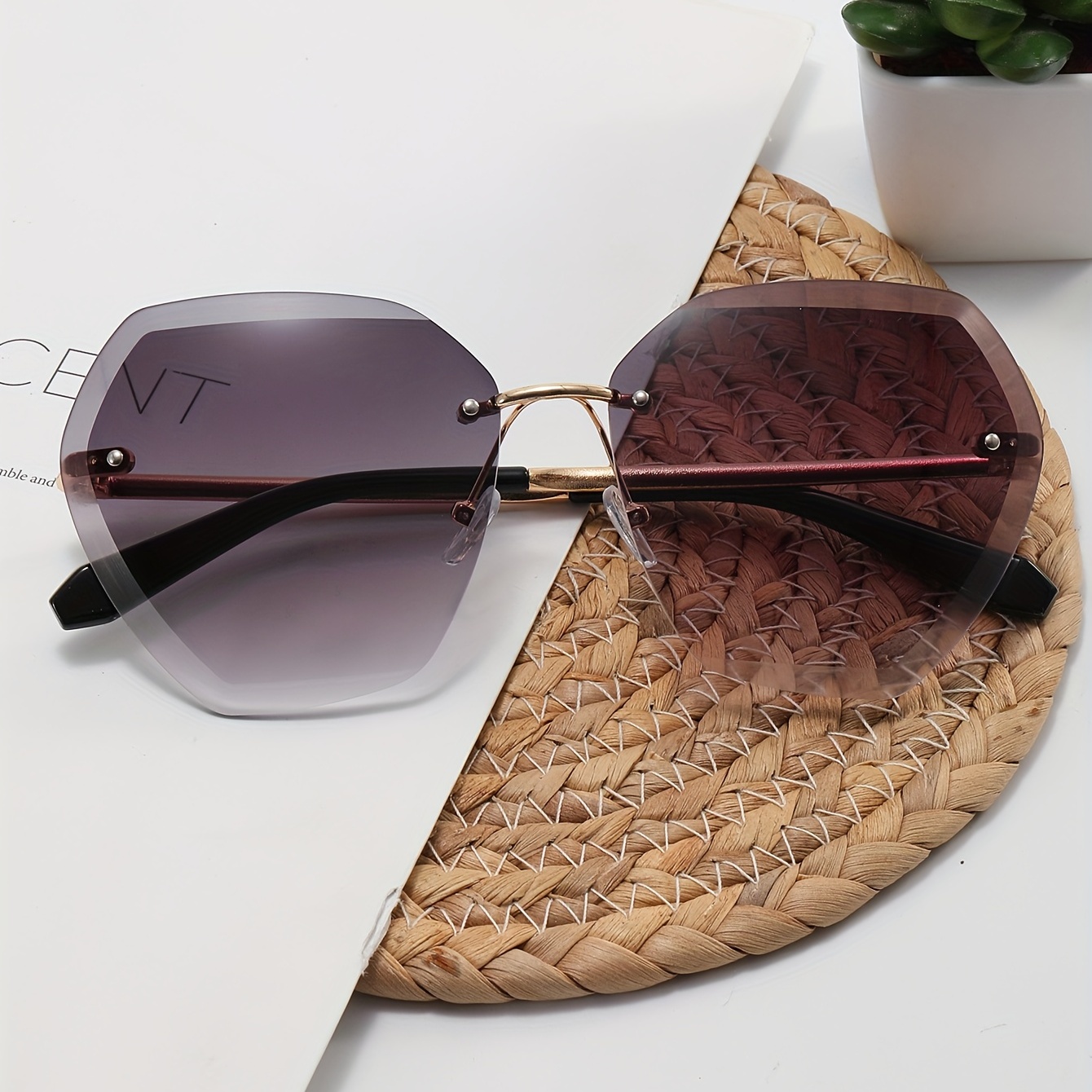 Large Rimless Sunglasses Gradient Glasses UV400