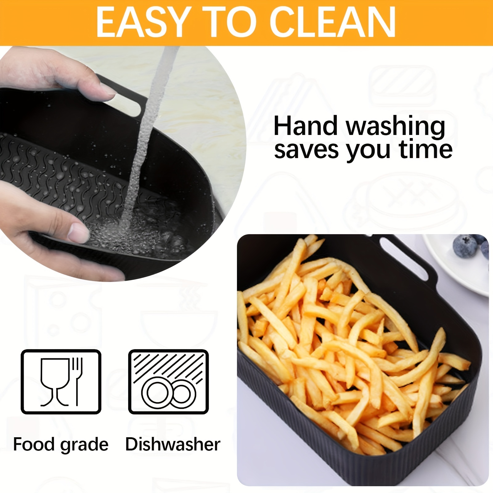 Rectangle Air Fryer Silicone Liners 2pcs Air Fryer Pot 8 QT Food