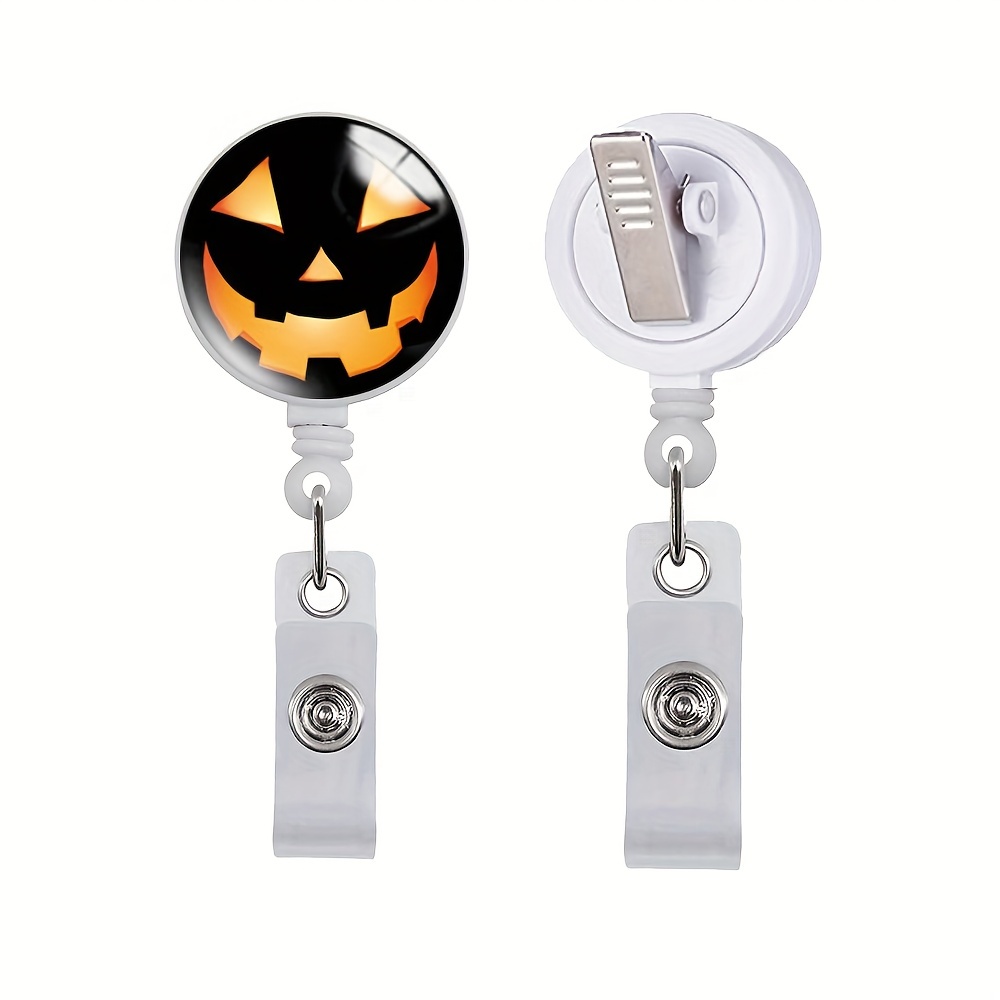 New Glitter Acrylic Halloween Pumpkin Ghost Badge Reel Retractable