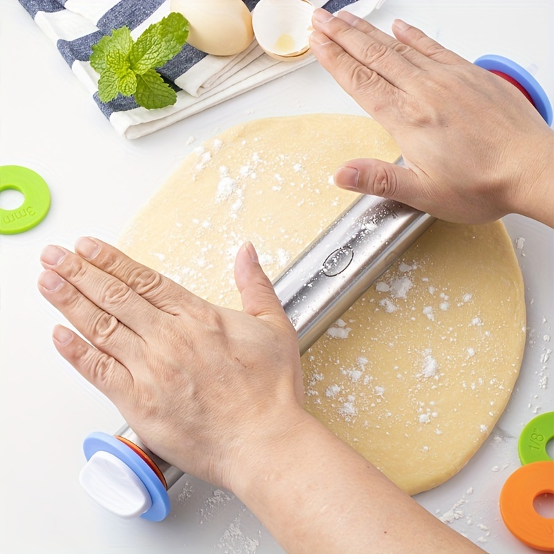 Mattarello rullo per Pasta in acciaio inossidabile con 3 anelli di spessore  regolabili rimovibili per Pasta da forno Pasta per pasticceria per Pizza