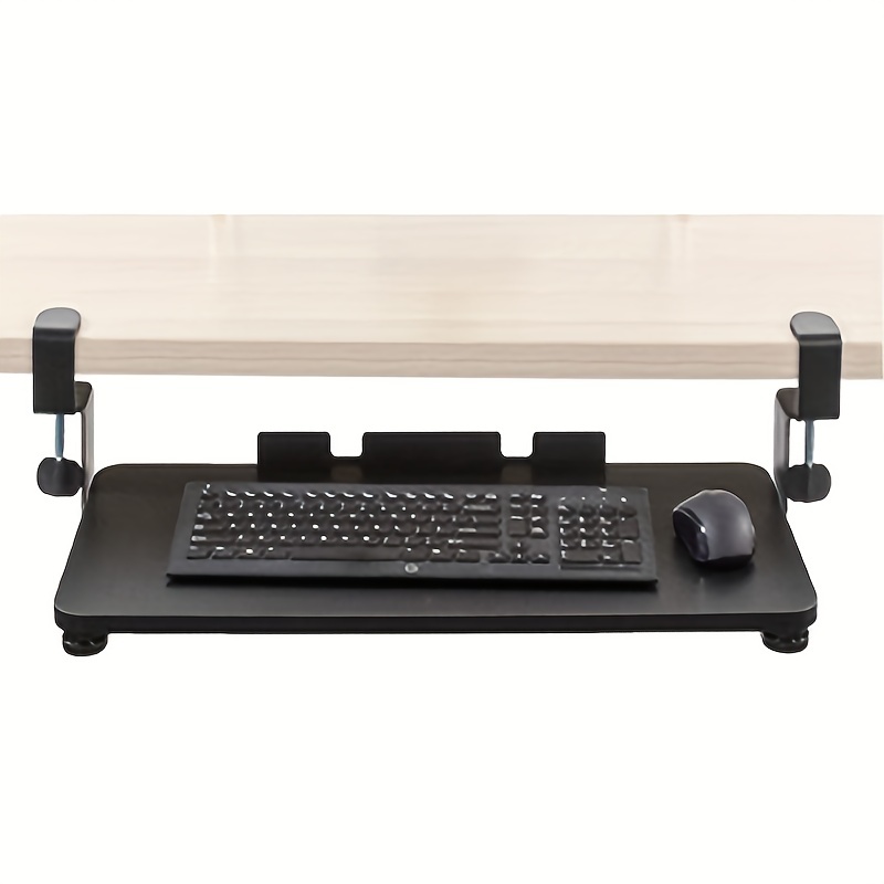 Bandeja para teclado debajo del escritorio con soporte de abrazadera C,  soporte ergonómico retráctil ajustable para teclado de computadora, estante