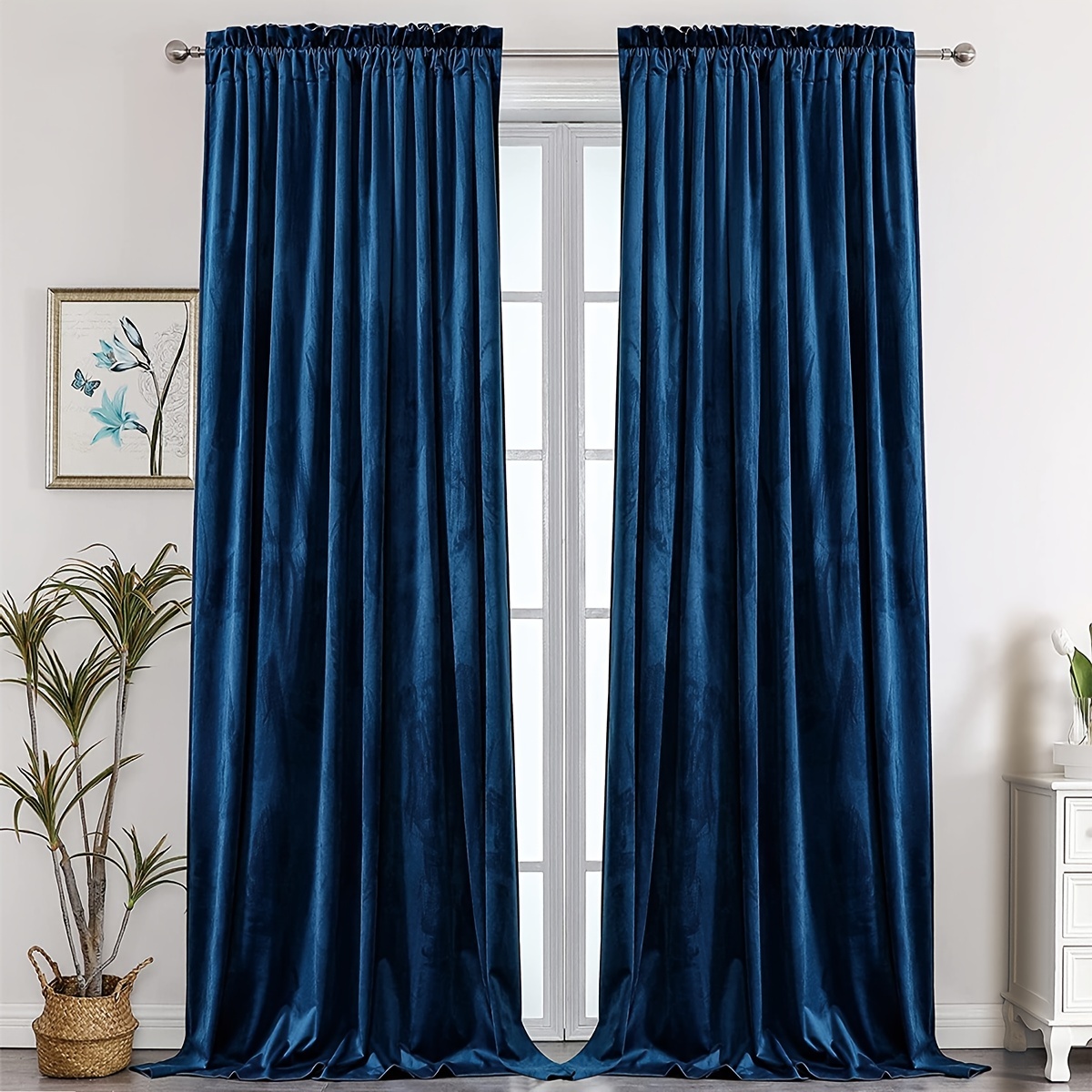 1 Panels Royal Blue Velvet Curtain, Home Decor - Temu