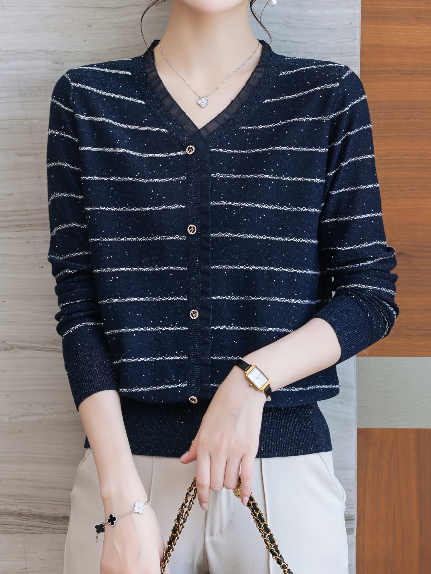 Louis Vuitton Women's Escale Striped V-Neck Button Cardigan Monogram Silk  Blend - ShopStyle