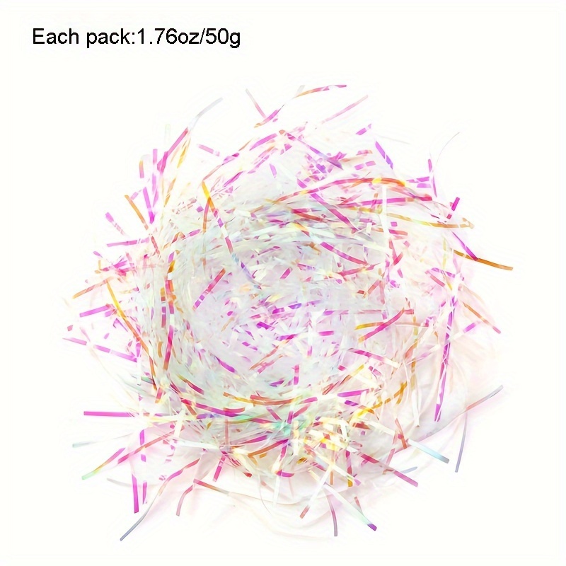  100 Grams Basket Filler Paper Shred, Sparkly Iridescent Film PP  Hamper Shreds & Strands Shredded Grass Stuffer Crinkle Confetti Raffia  Paper Gift Box Filler for DIY Gift Wrapping & Basket Filling 