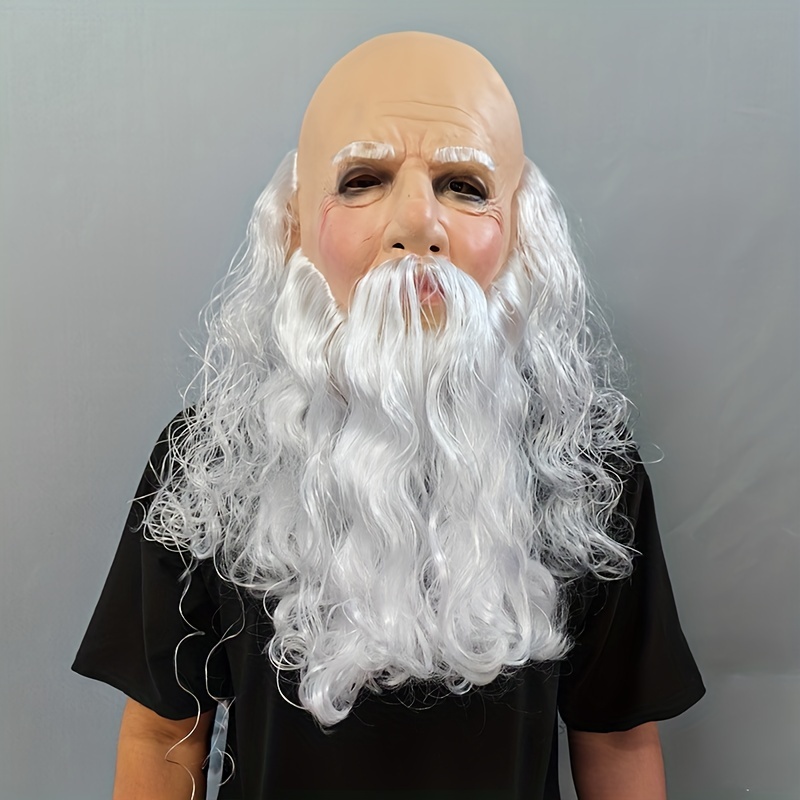 Máscara de anciano de anciano, máscara humana realista con cabello y barba,  disfraz de Halloween para adultos