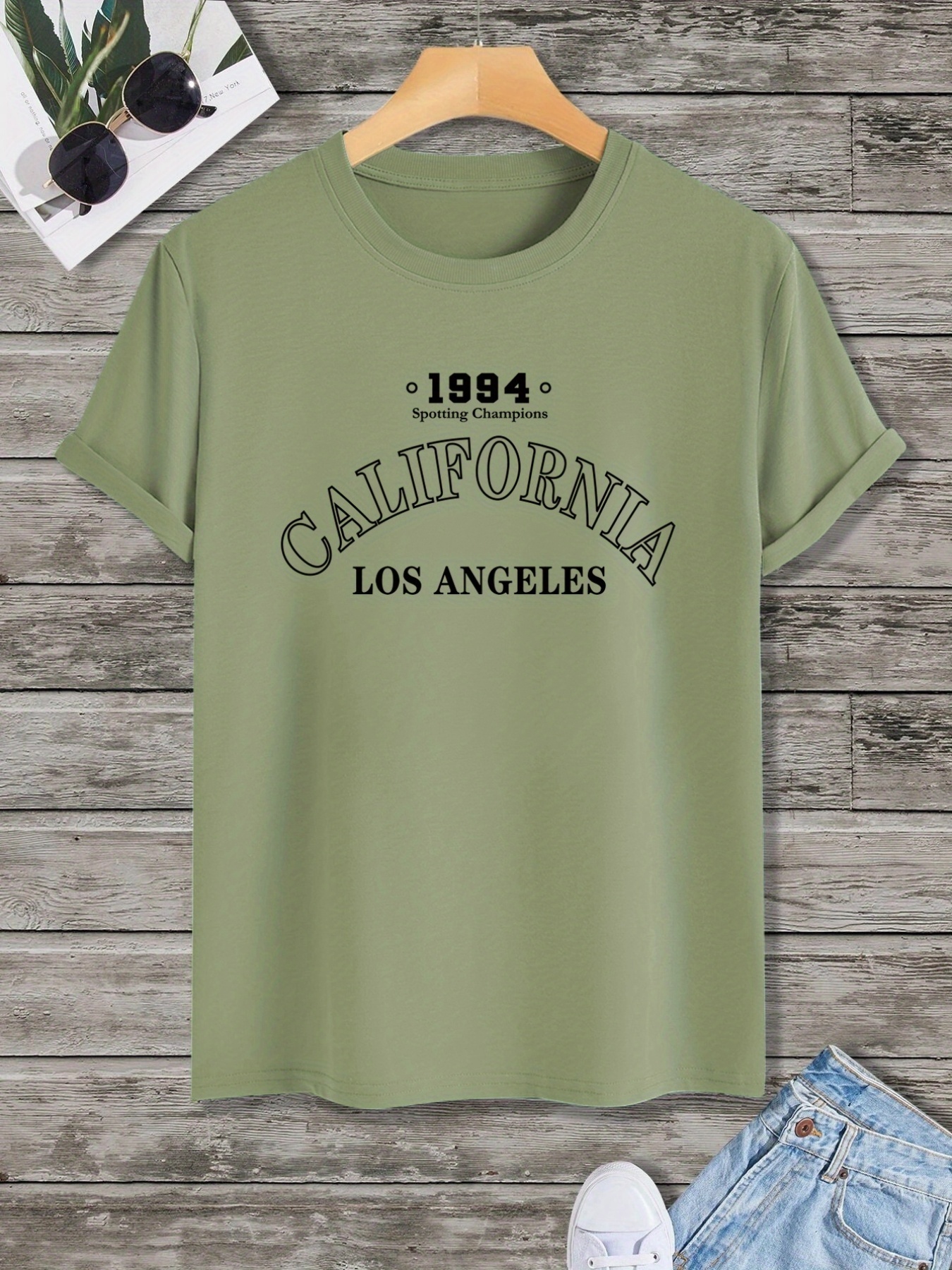 Classic Letter Los Angeles California Pattern Print Men's T-shirt, Graphic  Tee Men's Summer Clothes, Men's Outfits - Temu Australia