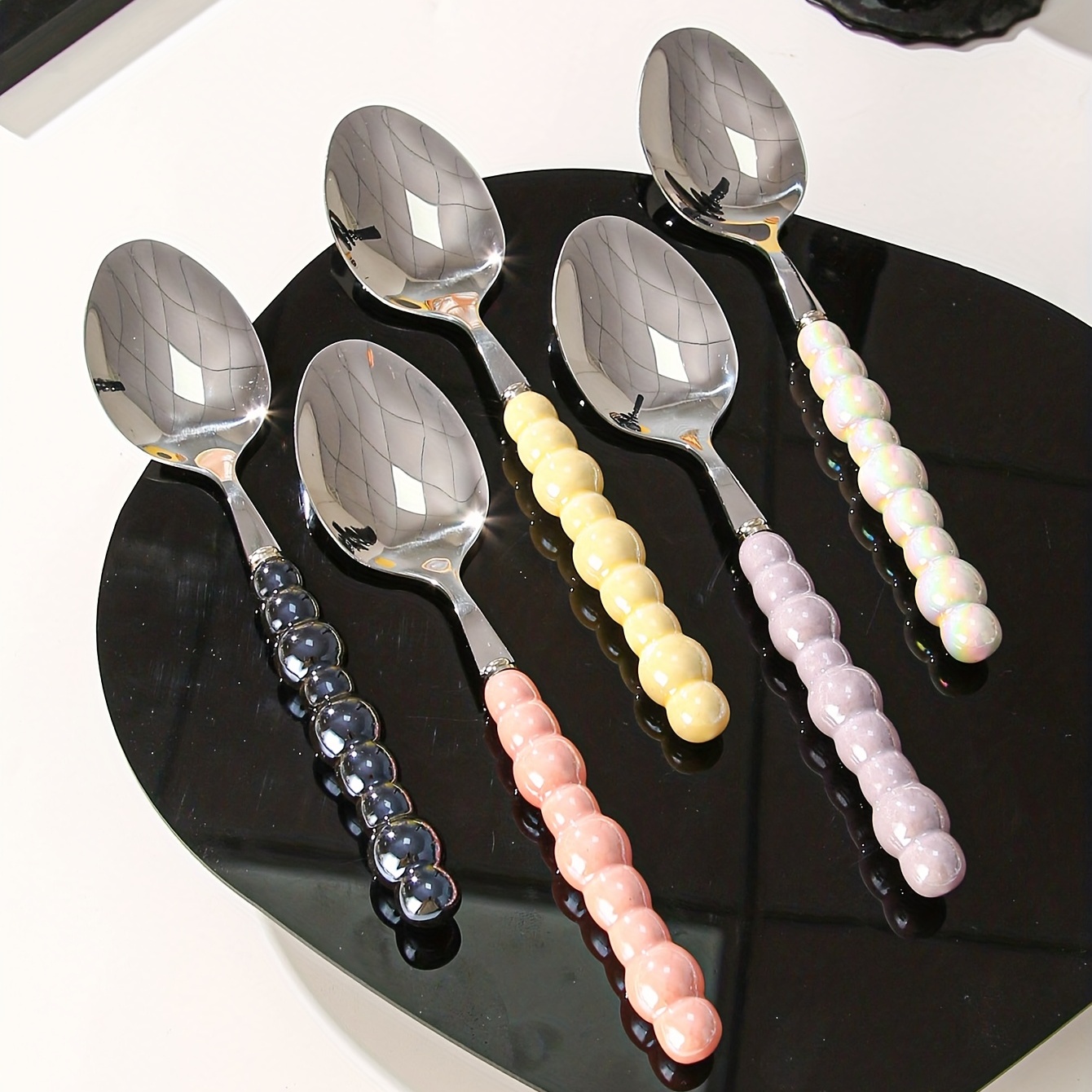 Unique Pearl Shape Cutlery Set With Ceramic Handles 304 - Temu