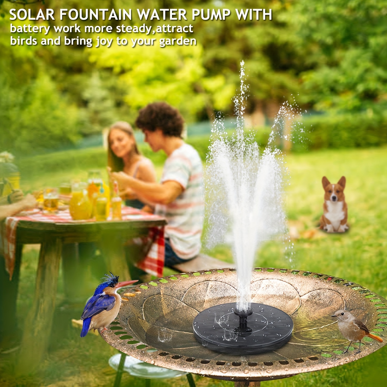 1pc fontaine d'eau solaire, pompe de bain d'oiseau de fontaine solaire avec  6 buses