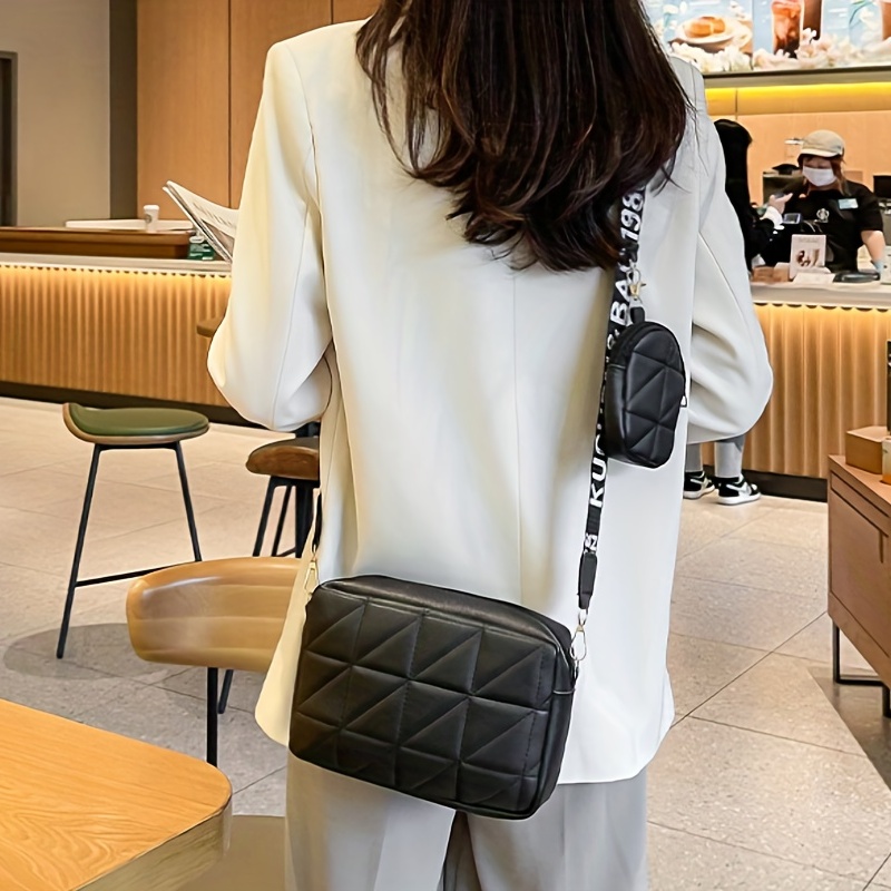 Mini Square Crossbody Bag With A Mini Bag, Pu Leather Textured Bag