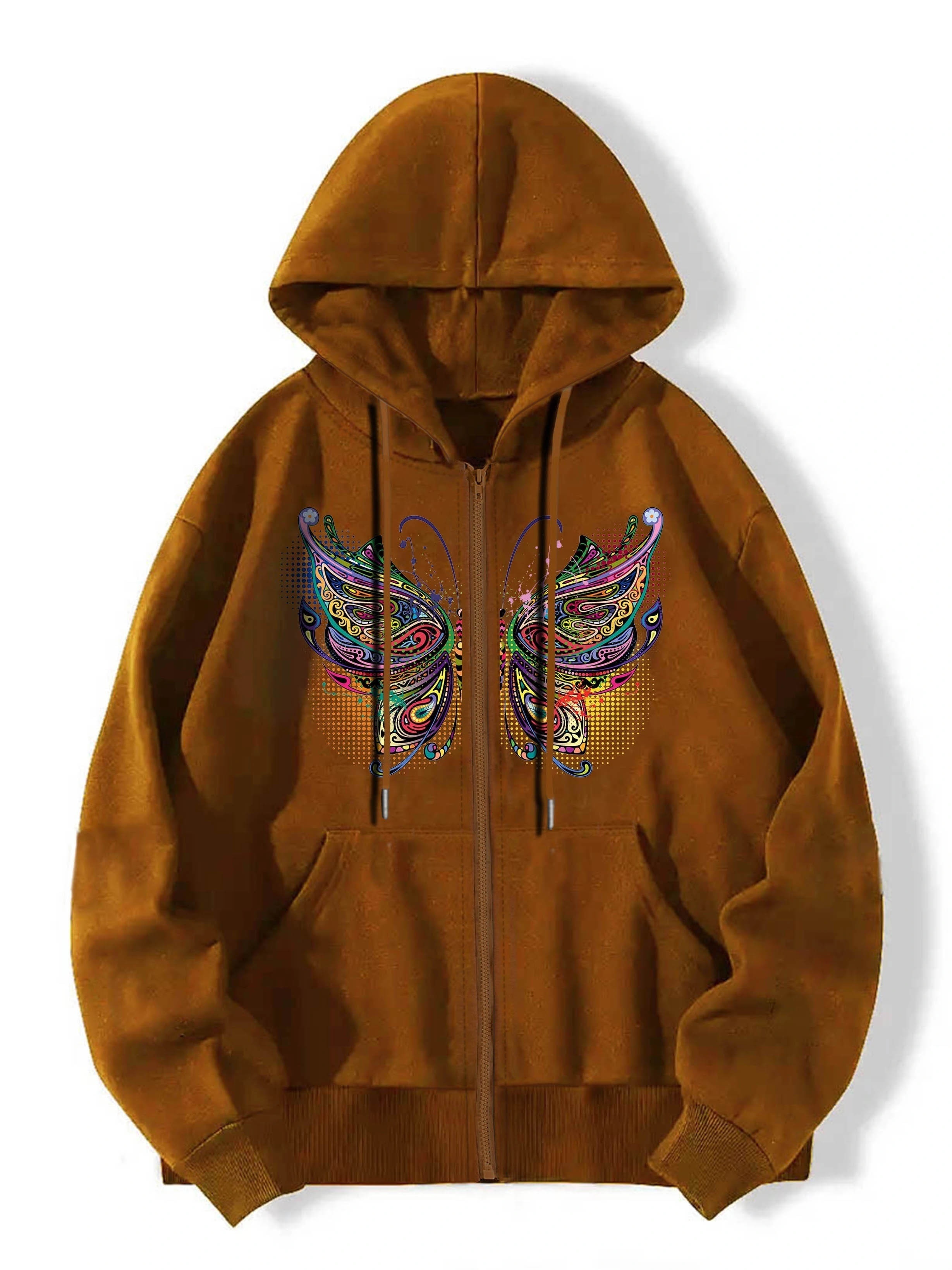 Butterfly Print Two piece Set Kangaroo Pocket Hoodie Baggy - Temu