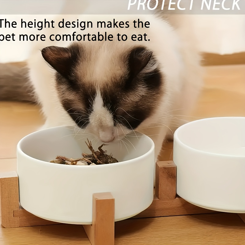 Elevated Cat Double Bowls, Ceramic Cat Food & Water Bowl With Wooden Stand,  Non-slip Wear-resistant Pet Feeder Bowls For Indoor Cats And Small Dogs -  Temu