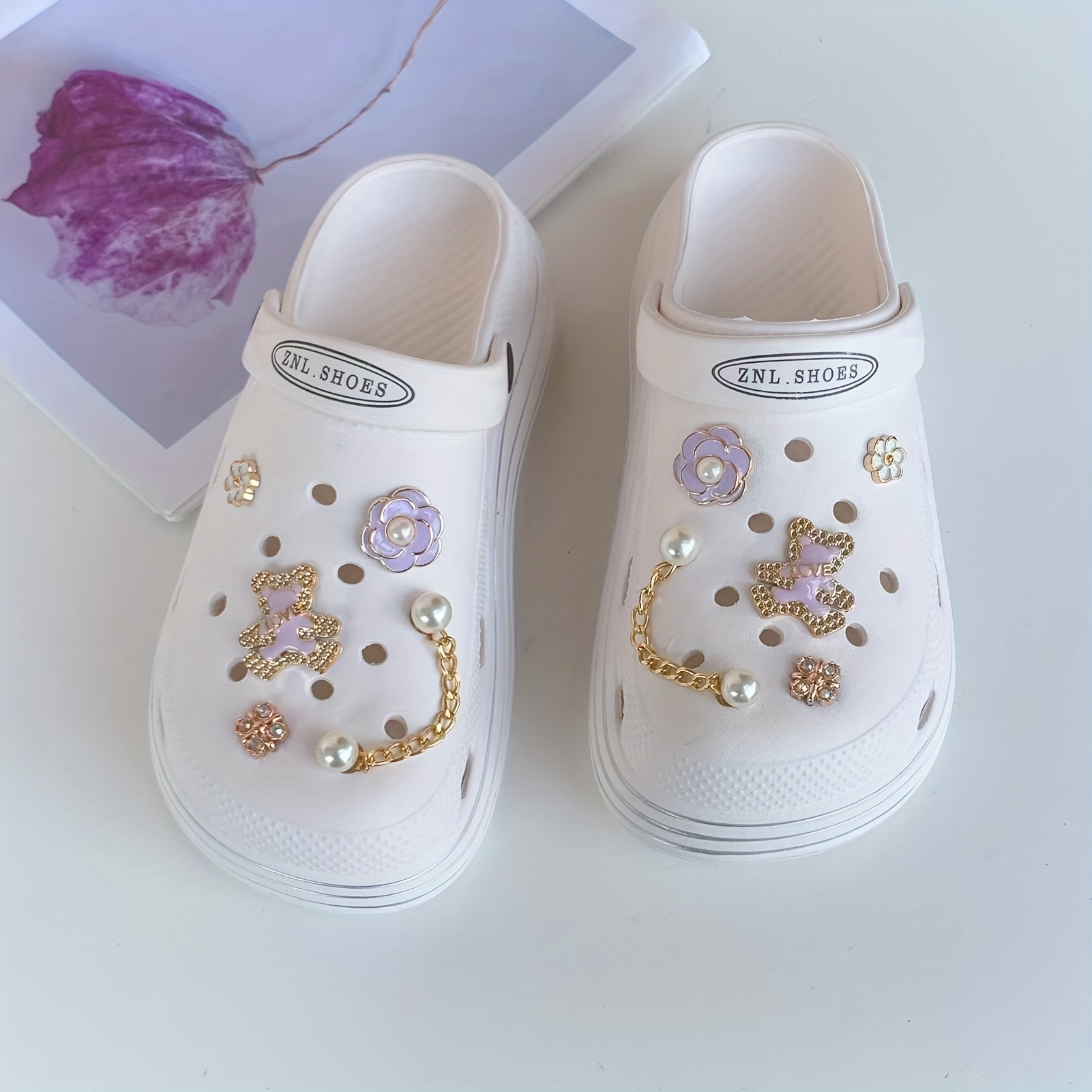 10pcs/set Bling Flowers Shoe Charms Compatible With Croc Clog