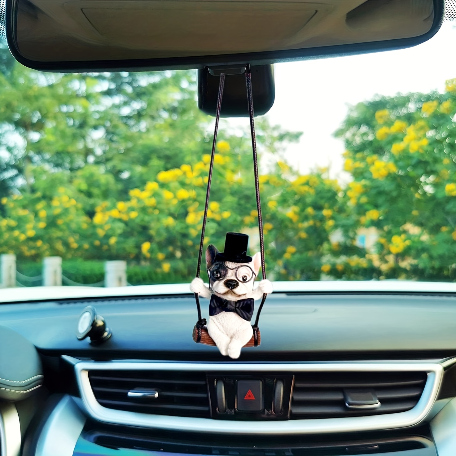 Bulldog Car Pendant Interior, Resin Animal Figurines Car Mirror