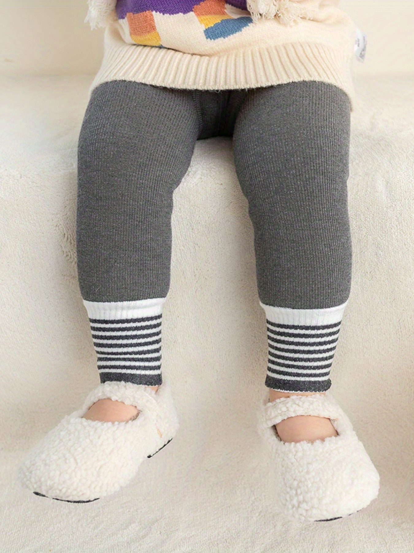 Girls Fleece Warm Stretch Soft Leggings Stripes Heart Print - Temu