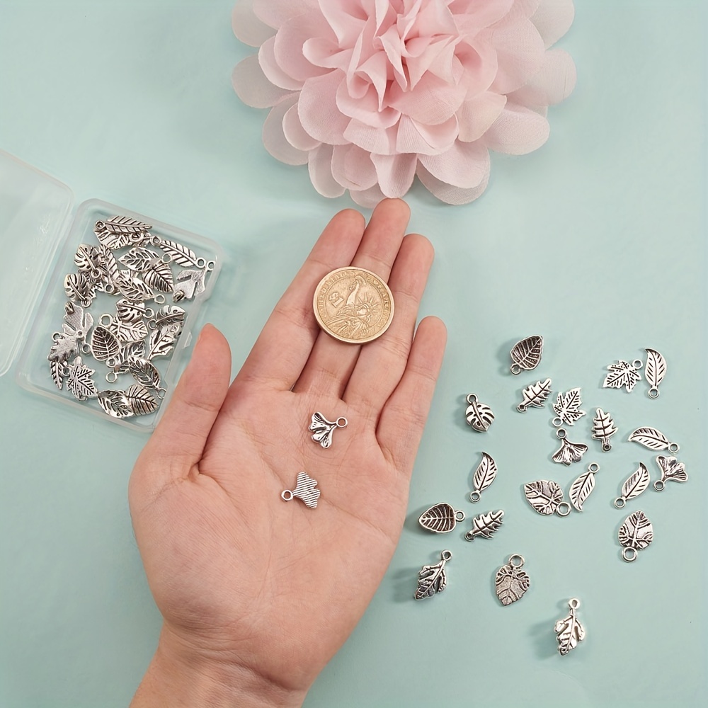 50pcs Antique Silver Tree Leaf Charms