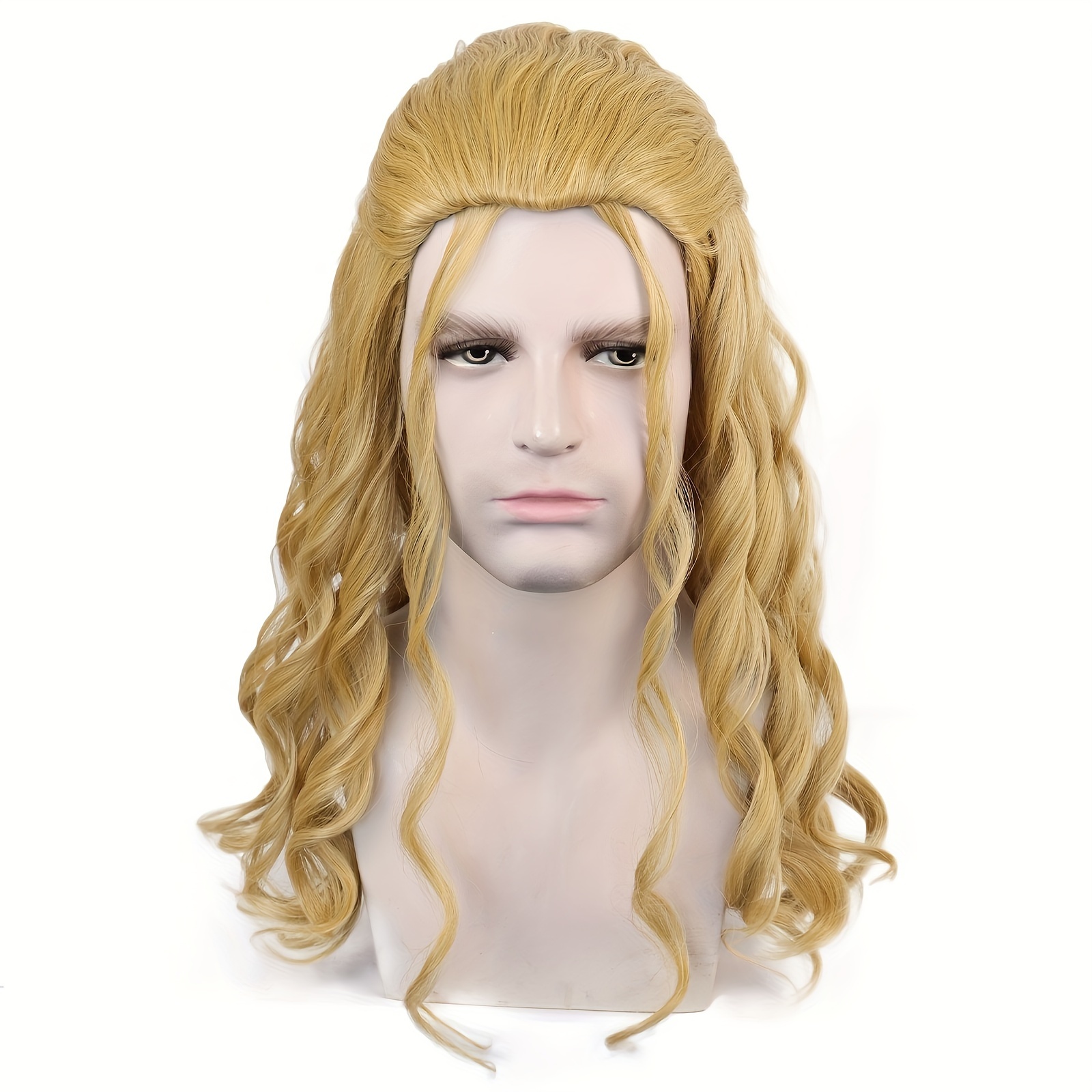 Synthetic Medium Length Brown Blonde Wavy Men s Wig Anime Temu