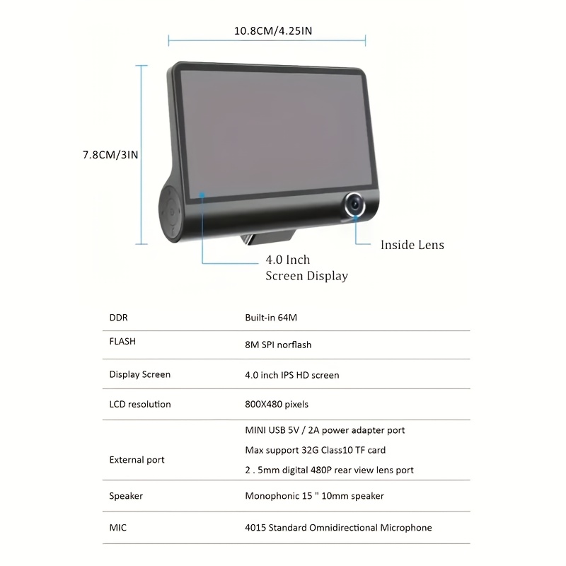 onn. 1080p HD Black Car Dash Cam, 2.4 LCD Screen, 110 Degree Vision Angle,  Play Video Recordings, 0.5 lb.