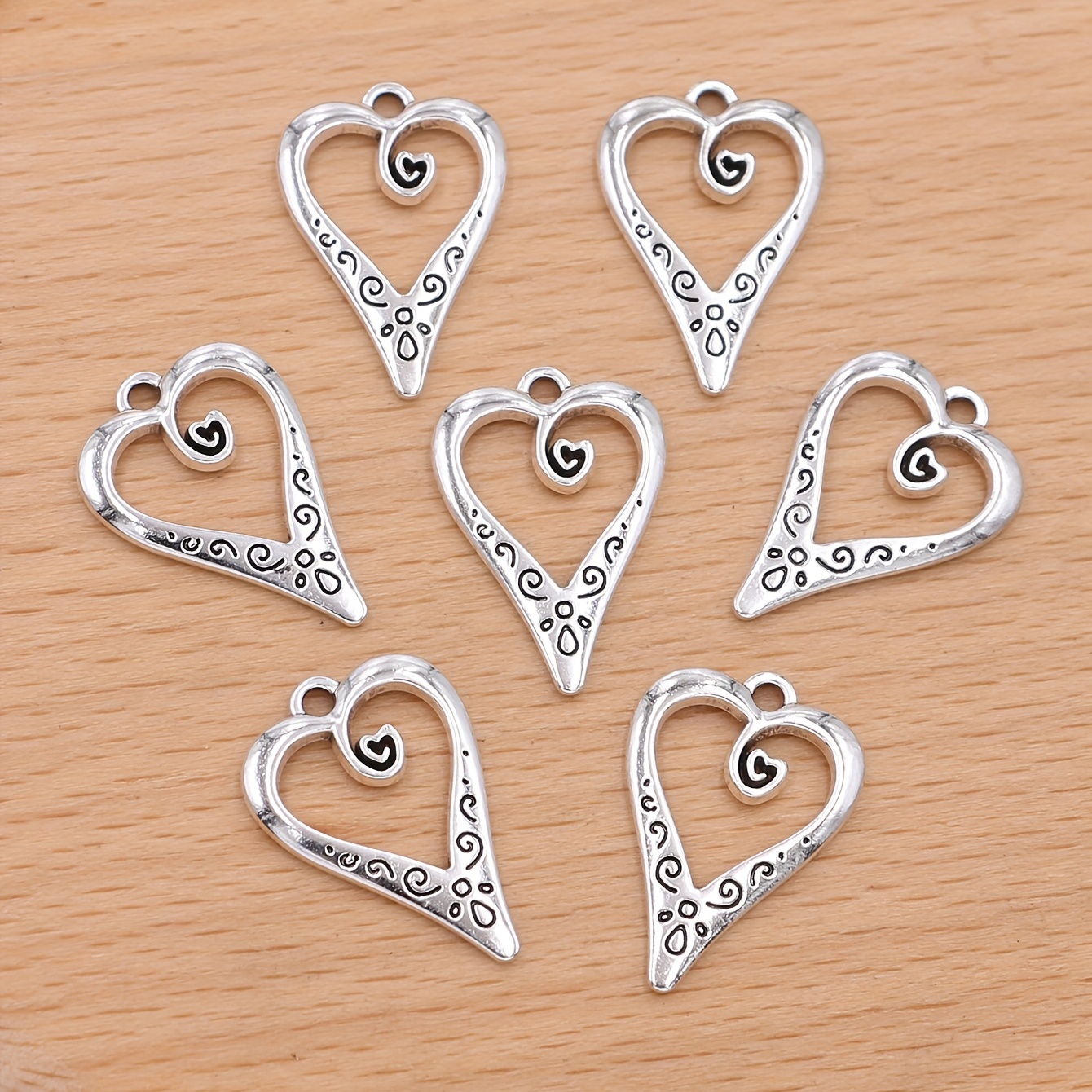 Silver Plated Big Hollow Out Heart Charms Pendants - Temu