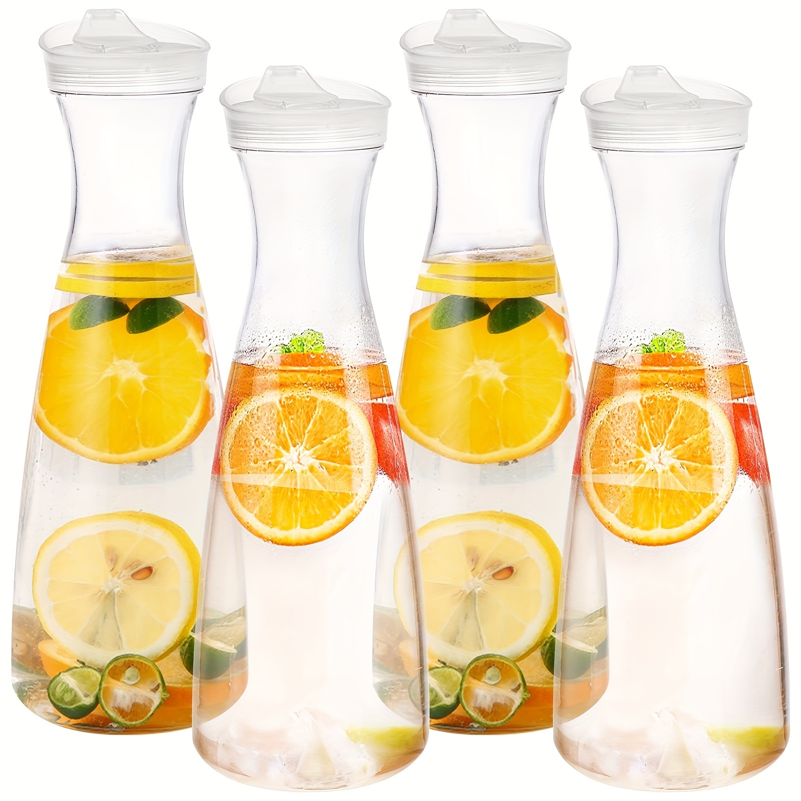 2pcs 1L Plastic Water Carafes with White Flip Tab Lids- Food Grade & Recyclable Shatterproof Pitchers - Juice Jar, Other