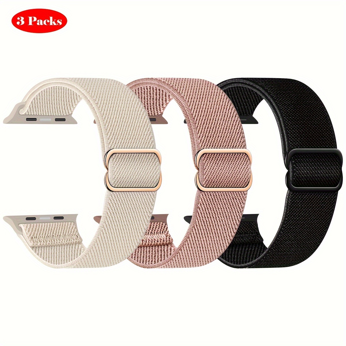 E-shop 3er-Pack dehnbares Solo Loop-Armband, kompatibel mit iWatch 38mm 40mm 41mm 42mm 44mm 45mm 46mm für Damen Herren, weiches, elastisches,