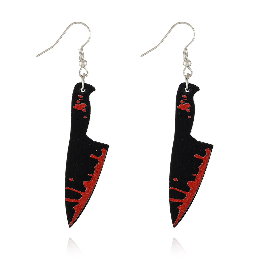 D-groee 1 Pair Vintage Punk Red Bloody Knife Drop Earrings Gothic Alloy Scissors Hatchet Dangle Earring Halloween Creative Funny Knife Blood