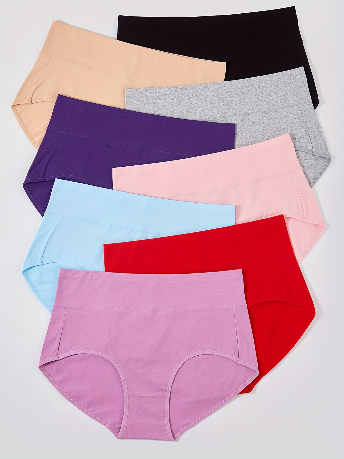 8 Pack Women's High Waisted Cotton Underwear Soft Breathable Panties  Stretch Briefs Regular & Plus Size 