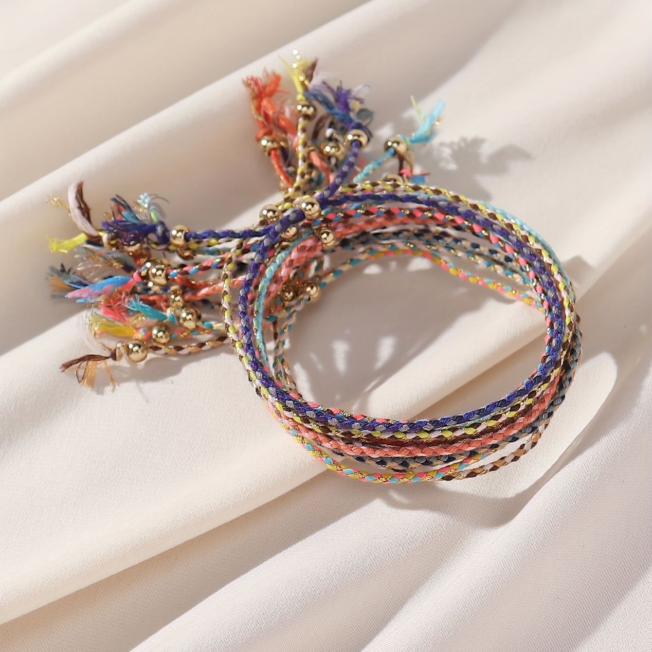 12pcs Colorful Braided Bracelets Set, Adjustable Boho Style