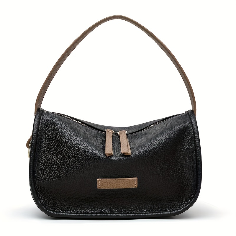 Black Leather Handbag Women Simple Soft Crossbody Bag 