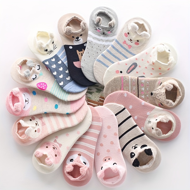 

5 Pairs Easter Day Fuzzy Ears Socks, Cute & Soft Cartoon Low Cut Ankle Socks, Women's Stockings & Hosiery