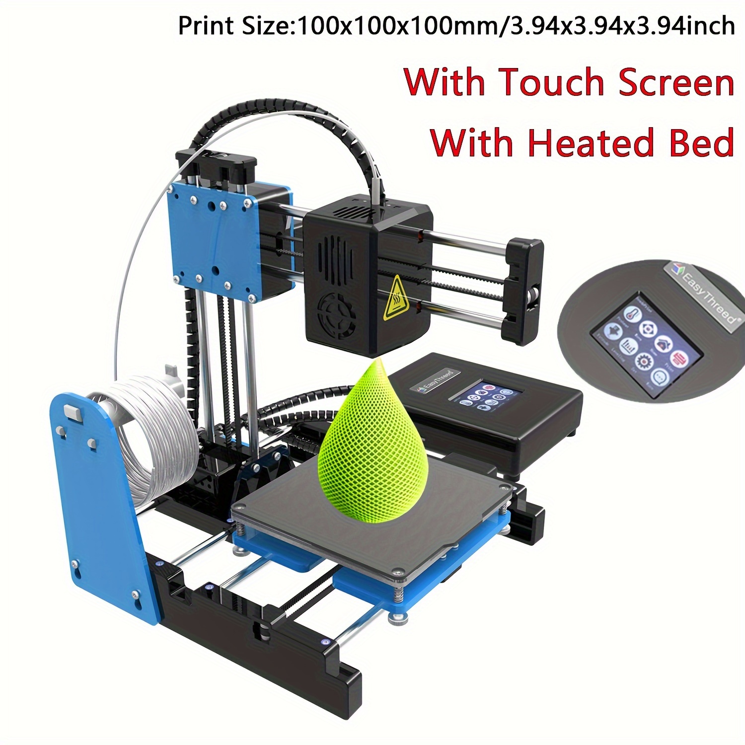 EasyThreed 3D Printer X2plus For Beginners With Touch Screen Heated Bed Low  Noise With Free PLA TPU 1.75mm Filament Printing Size 4''x4''x4'' US PLUG