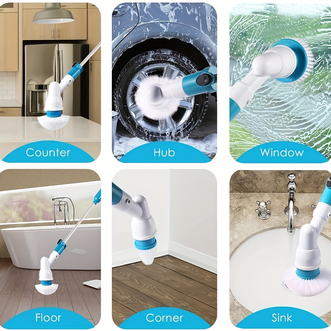 Electric Spin Scrubber With 9 Replaceable Brush Head, Power Cordless 1  Electric Cleaning Brush With Adjustable Long Handle, Rechargeable Shower  Scrubber, For Bathroom, Kitchen, Bathtub, Tile, Shower, Car, Cleaning  Supplies - Temu